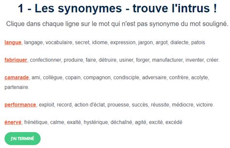 different synonyme francais